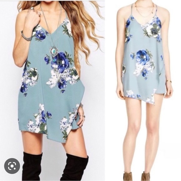 Free People Intimately Cascade Floral Dress Size Small in Teal Blue - Picture 1 of 5